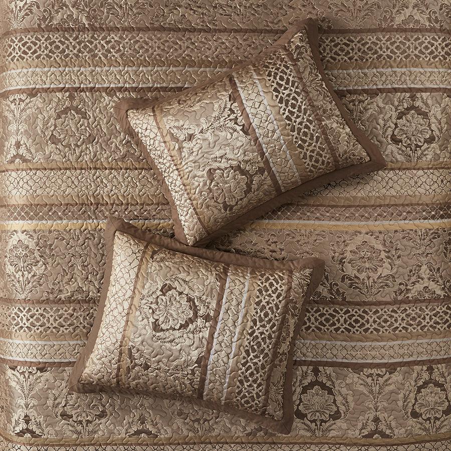 Olliix.com Comforters & Blankets - Bellagio Queen 5 Piece Reversible Jacquard Bedspread Set Brown & Gold