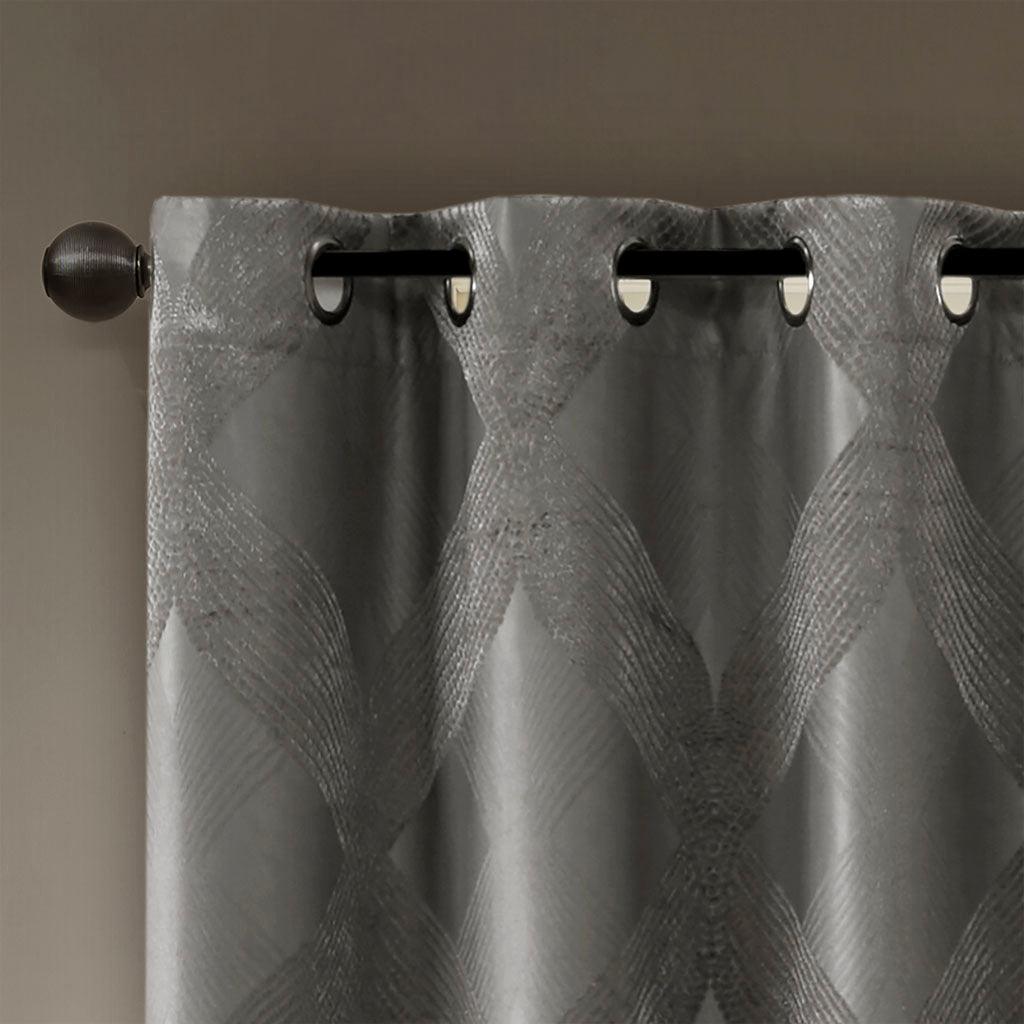 Olliix.com Curtains - Bentley 108 H Ogee Knitted Jacquard Total Blackout Panel Charcoal