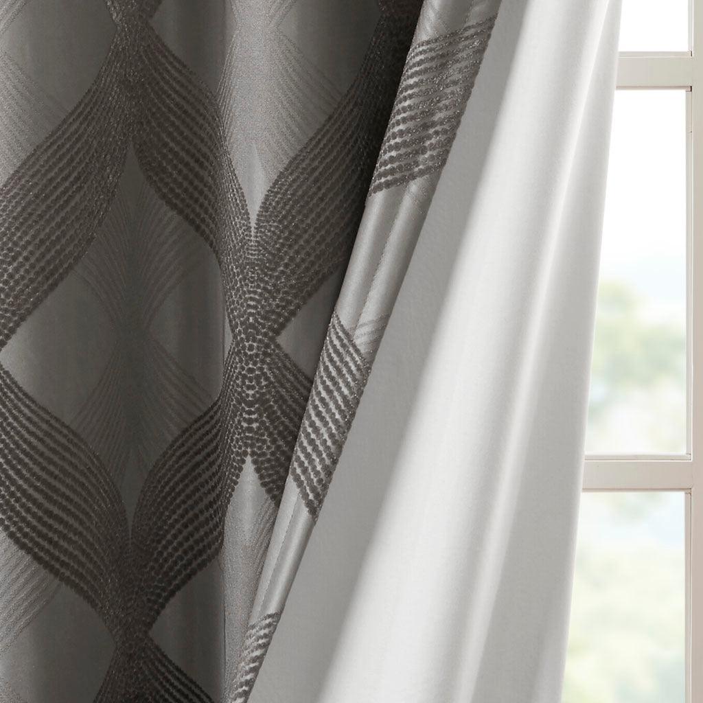 Olliix.com Curtains - Bentley 108 H Ogee Knitted Jacquard Total Blackout Panel Charcoal