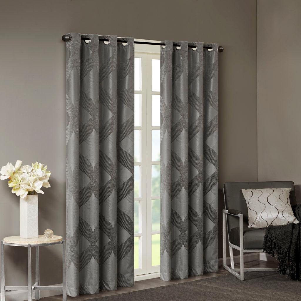 Olliix.com Curtains - Bentley 84 H Ogee Knitted Jacquard Total Blackout Panel Charcoal