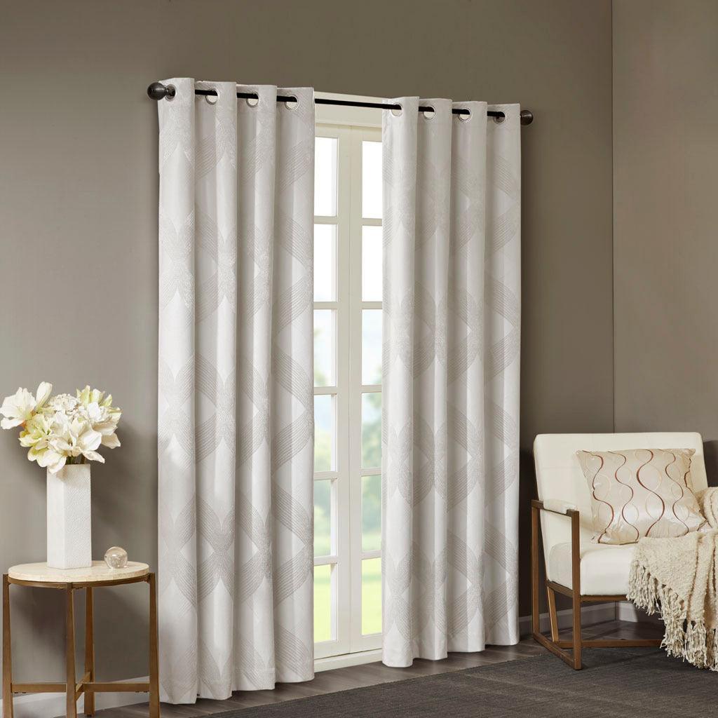 Olliix.com Curtains - Bentley 84 H Ogee Knitted Jacquard Total Blackout Panel Ivory