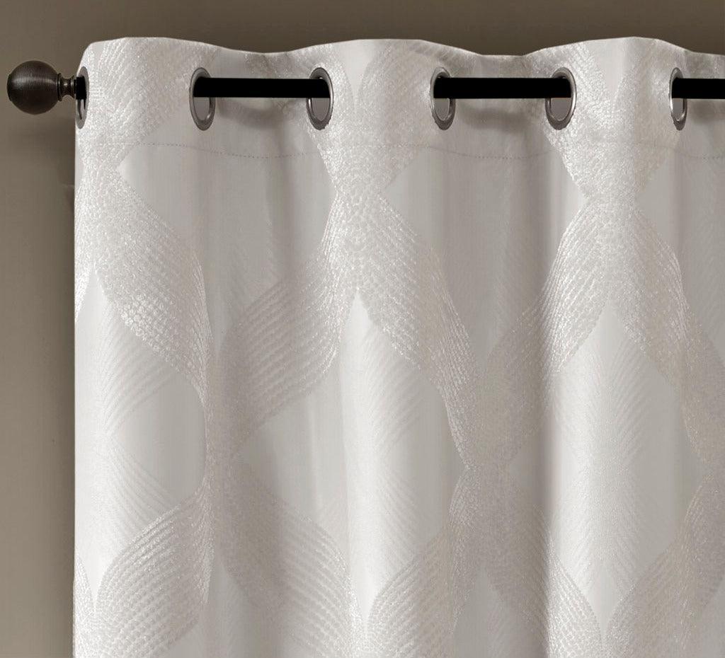 Olliix.com Curtains - Bentley 84 H Ogee Knitted Jacquard Total Blackout Panel Ivory