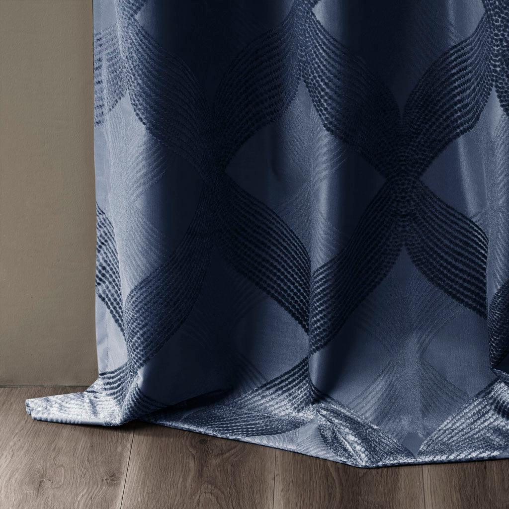 Olliix.com Curtains - Bentley 84 H Ogee Knitted Jacquard Total Blackout Panel Navy