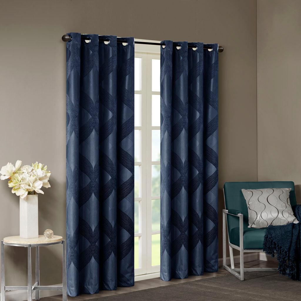 Olliix.com Curtains - Bentley 84 H Ogee Knitted Jacquard Total Blackout Panel Navy