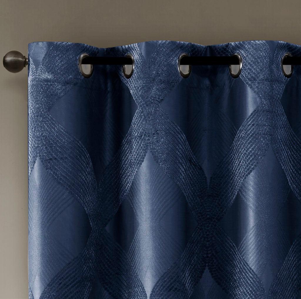 Olliix.com Curtains - Bentley 84 H Ogee Knitted Jacquard Total Blackout Panel Navy