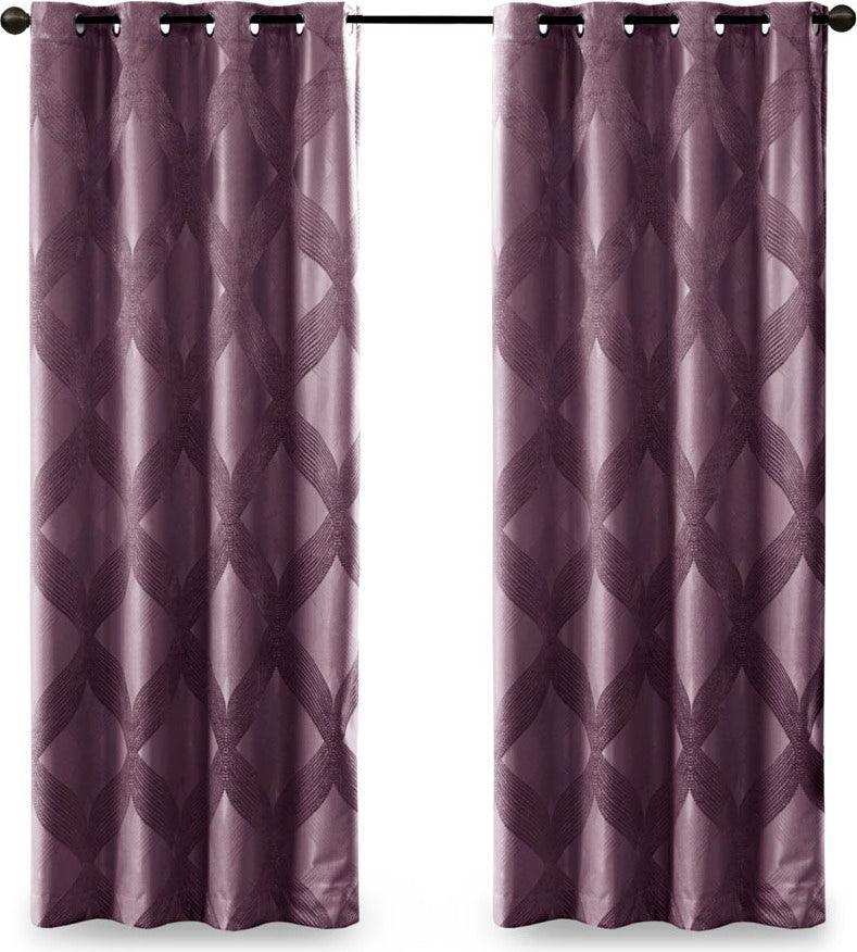 Olliix.com Curtains - Bentley 84 H Ogee Knitted Jacquard Total Blackout Panel Plum