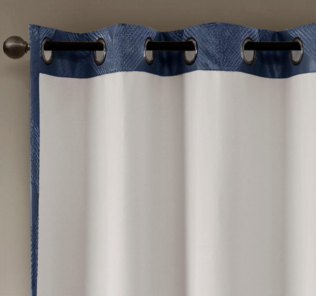 Olliix.com Curtains - Bentley 95 H Ogee Knitted Jacquard Total Blackout Panel Navy