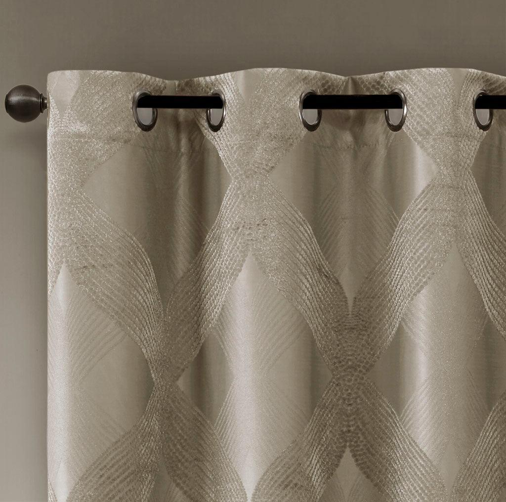 Olliix.com Curtains - Bentley 95 H Ogee Knitted Jacquard Total Blackout Panel Taupe