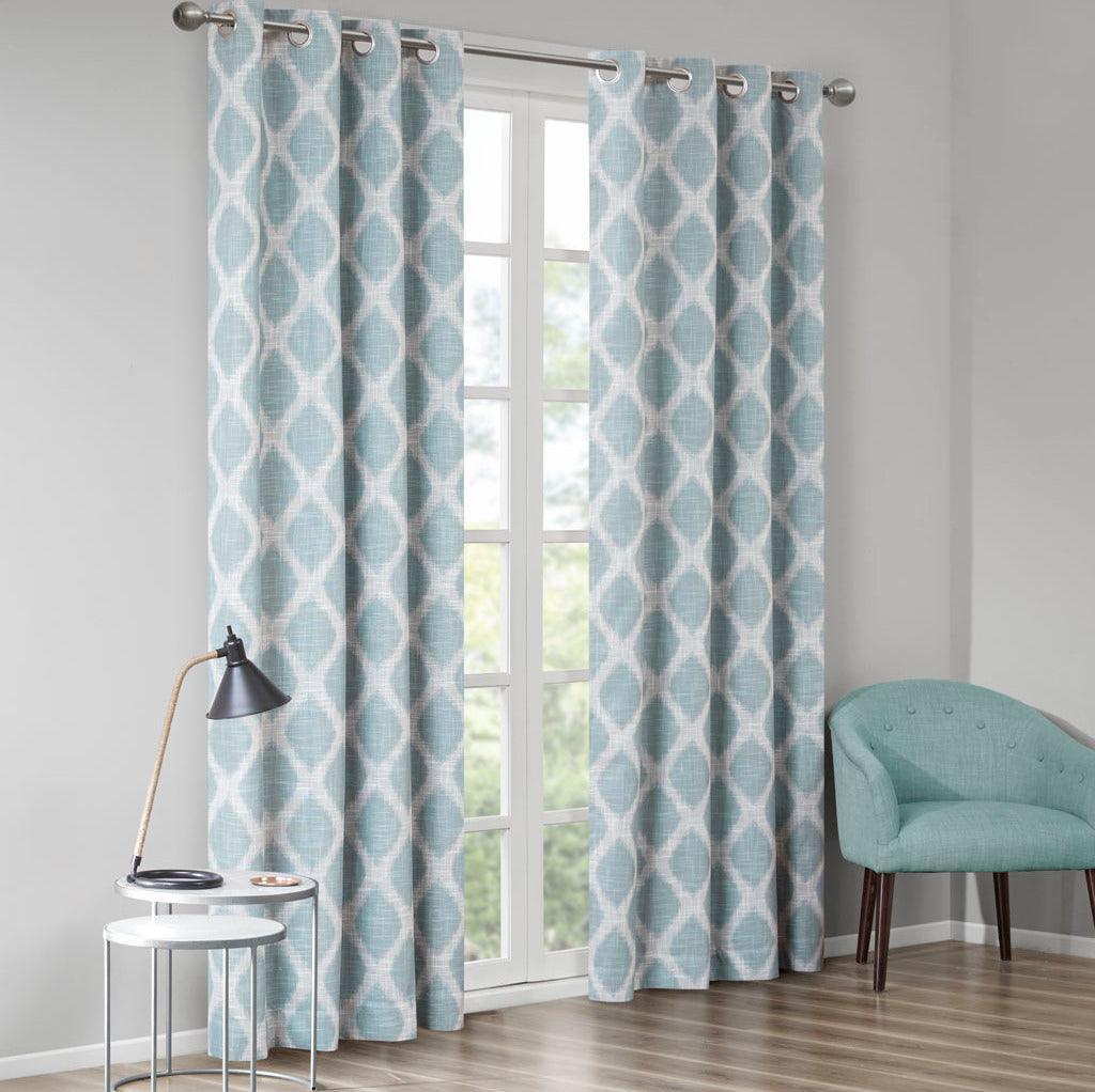 Olliix.com Curtains - Blakesly 84 H Printed Ikat Blackout Panel Aqua