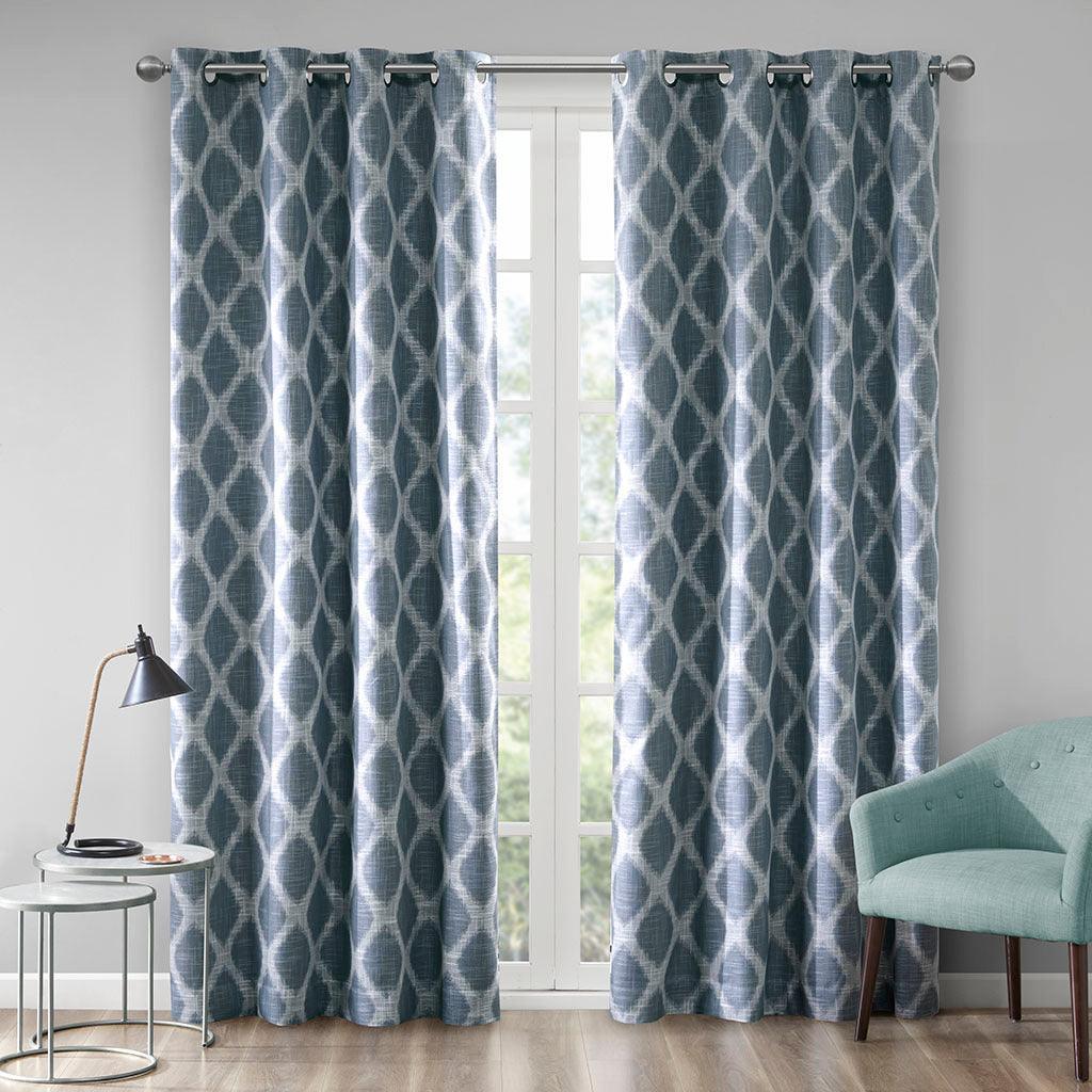 Olliix.com Curtains - Blakesly 84 H Printed Ikat Blackout Panel Navy