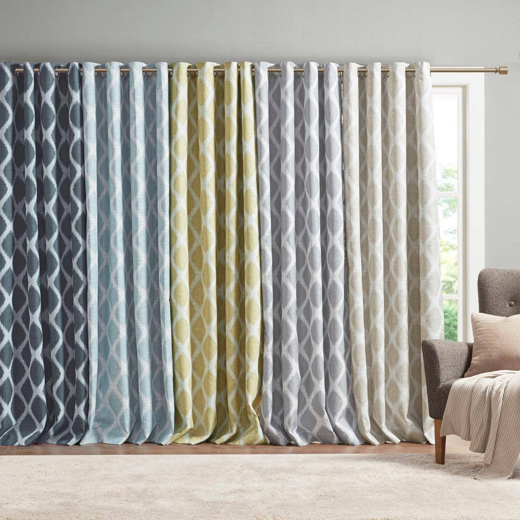 Olliix.com Curtains - Blakesly 84 H Printed Ikat Blackout Panel Navy