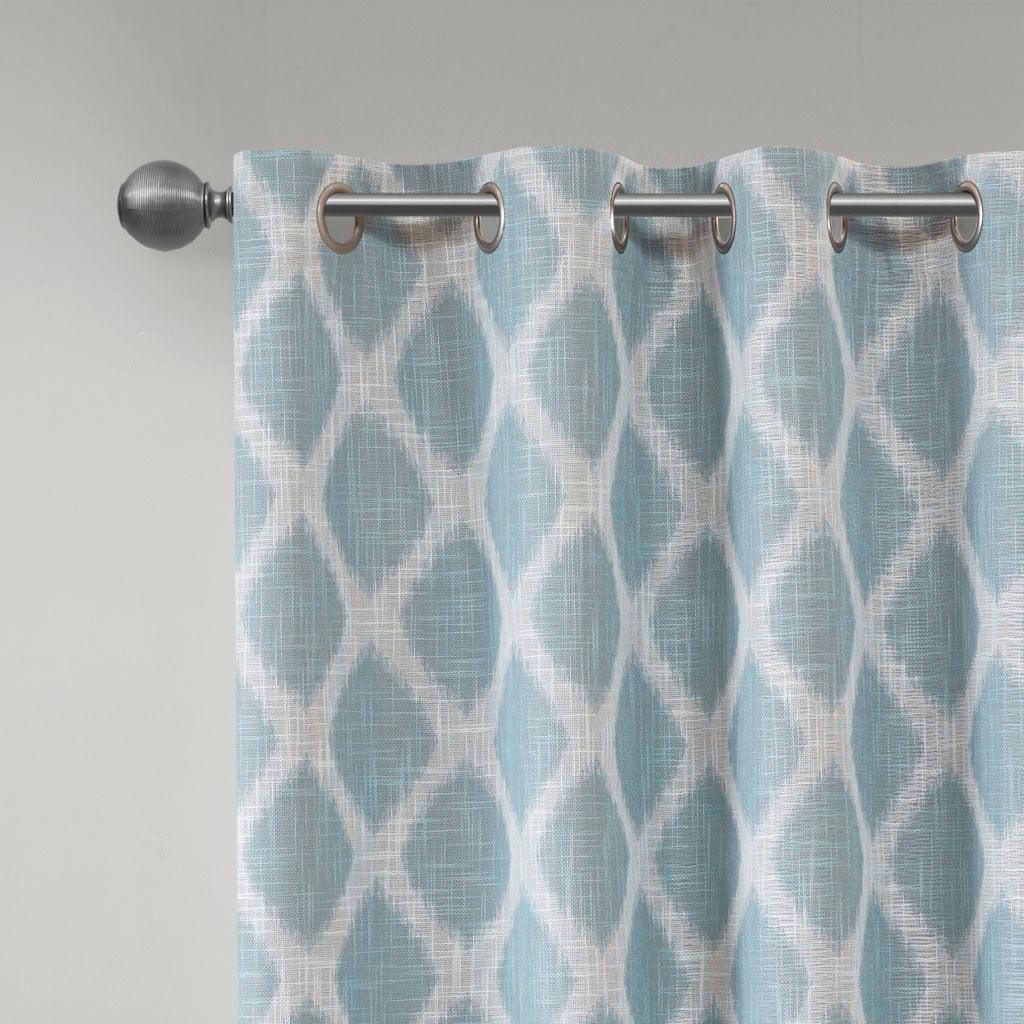 Olliix.com Curtains - Blakesly 95 H Printed Ikat Blackout Panel Aqua