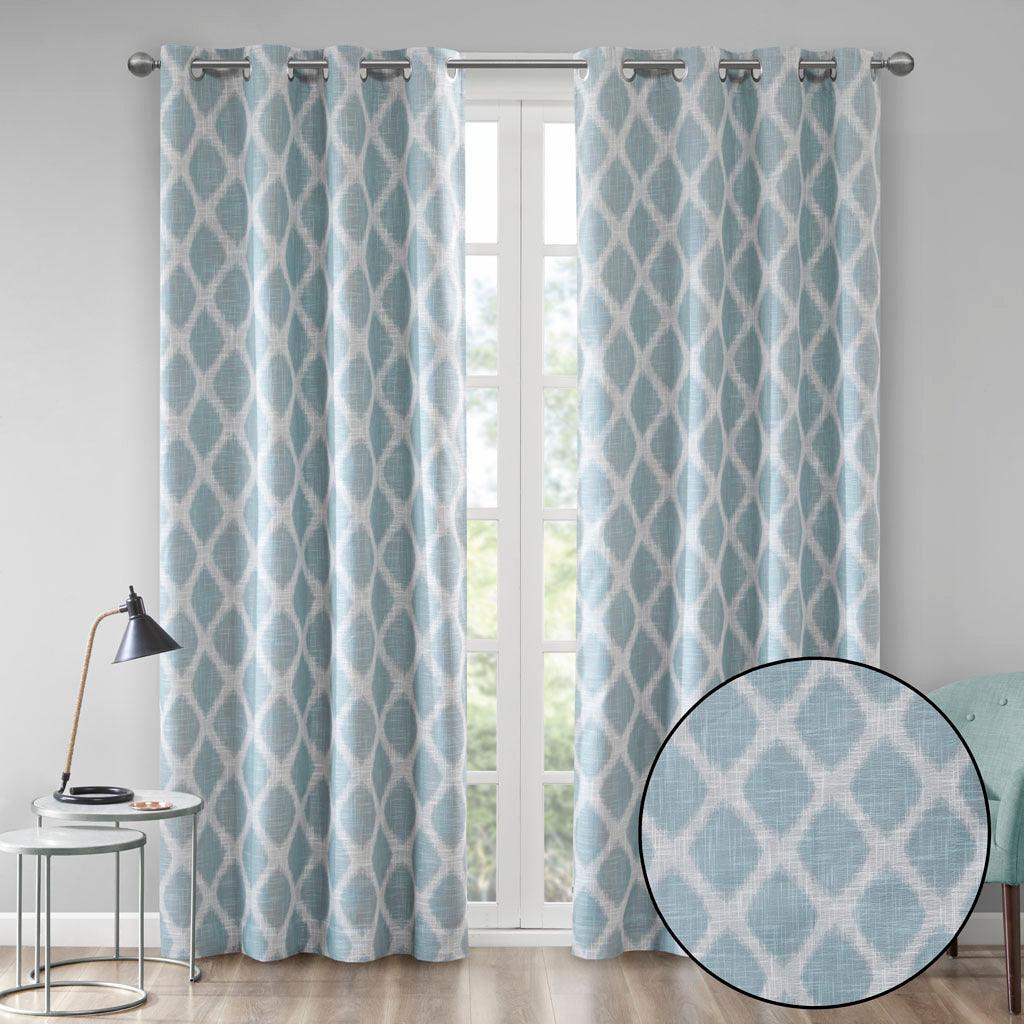 Olliix.com Curtains - Blakesly 95 H Printed Ikat Blackout Panel Aqua