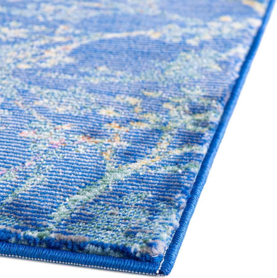 Unique Loom Indoor Rugs - Blossom Cabin / Lodge 10x14 Rectangular Rug Blue