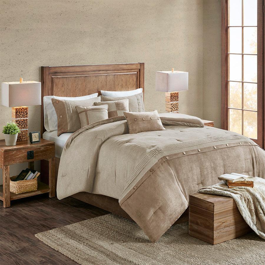 Olliix.com Comforters & Blankets - Boone 7 Piece Faux Suede Comforter Sets Tan