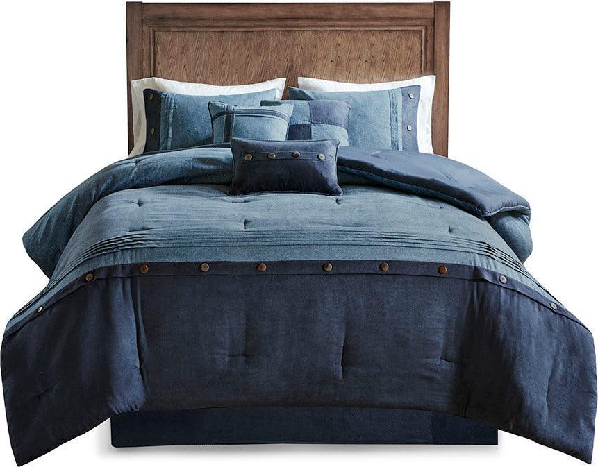 Shop Boone Queen 7 Piece Lodge & Cabin Faux Suede Comforter Set Dark Navy, Comforters & Blankets