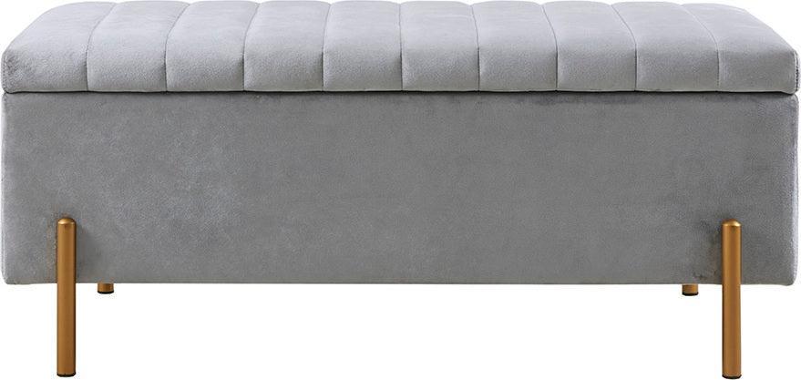 Olliix.com Benches - Boyden Upholstered Storage Bench with Gold Metal Legs Gray