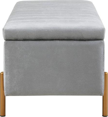 Olliix.com Benches - Boyden Upholstered Storage Bench with Gold Metal Legs Gray