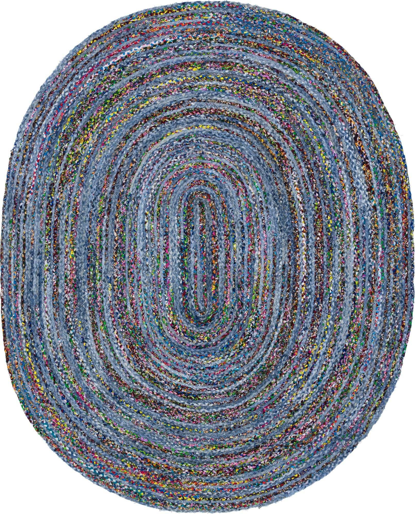 Unique Loom Indoor Rugs - Braided Chindi Abstract Oval 8x10 Oval Rug Blue & Multi