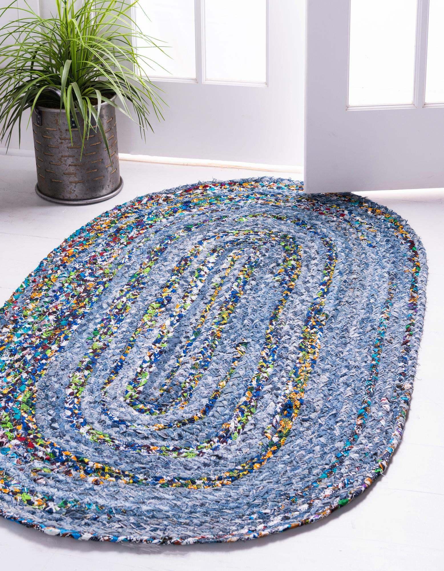 Shop Braided Chindi Abstract Oval 8x10 Oval Rug Blue & Multi, Indoor Rugs