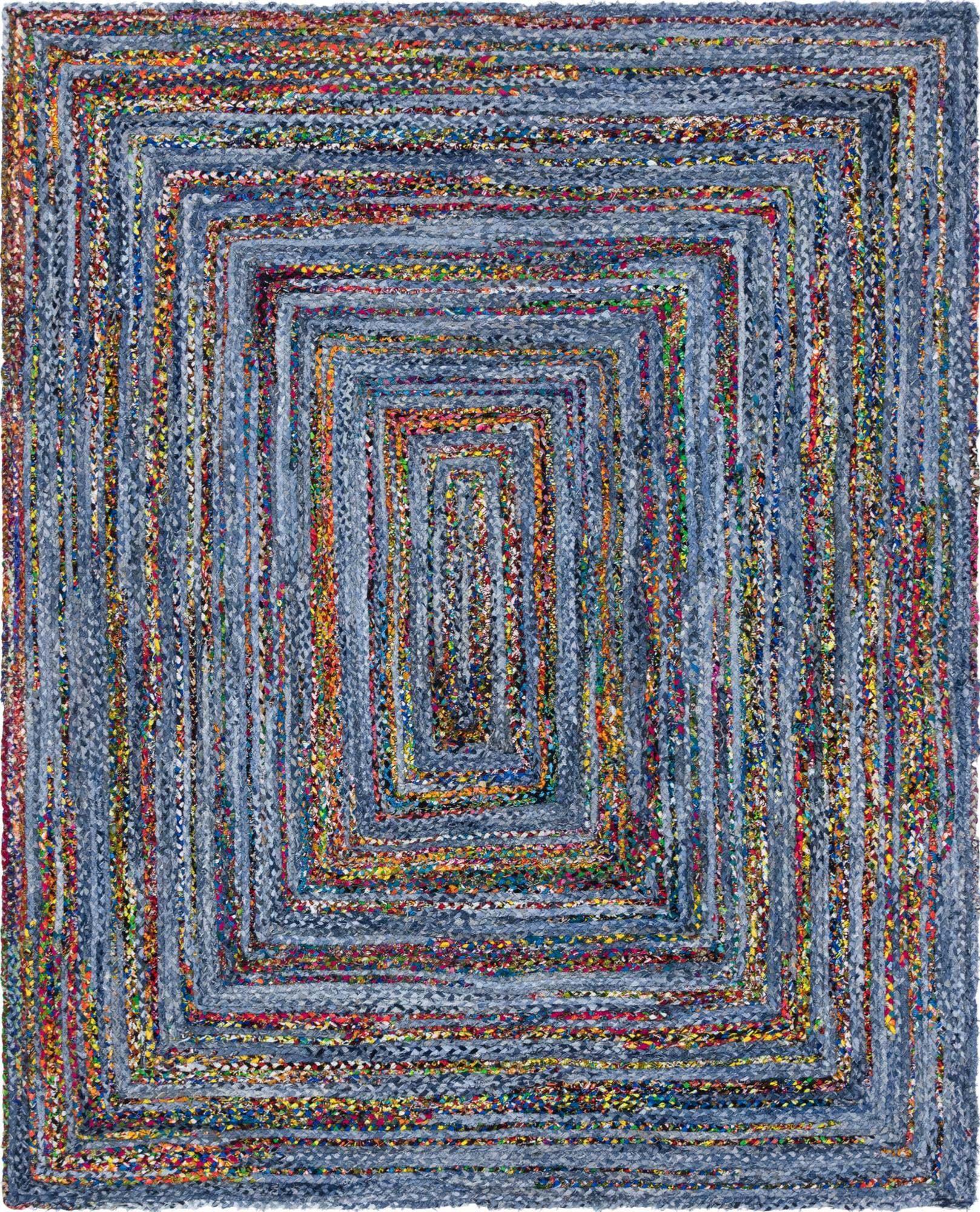 Unique Loom Indoor Rugs - Braided Chindi Abstract Rectangular 8x10 Rug Blue & Multi