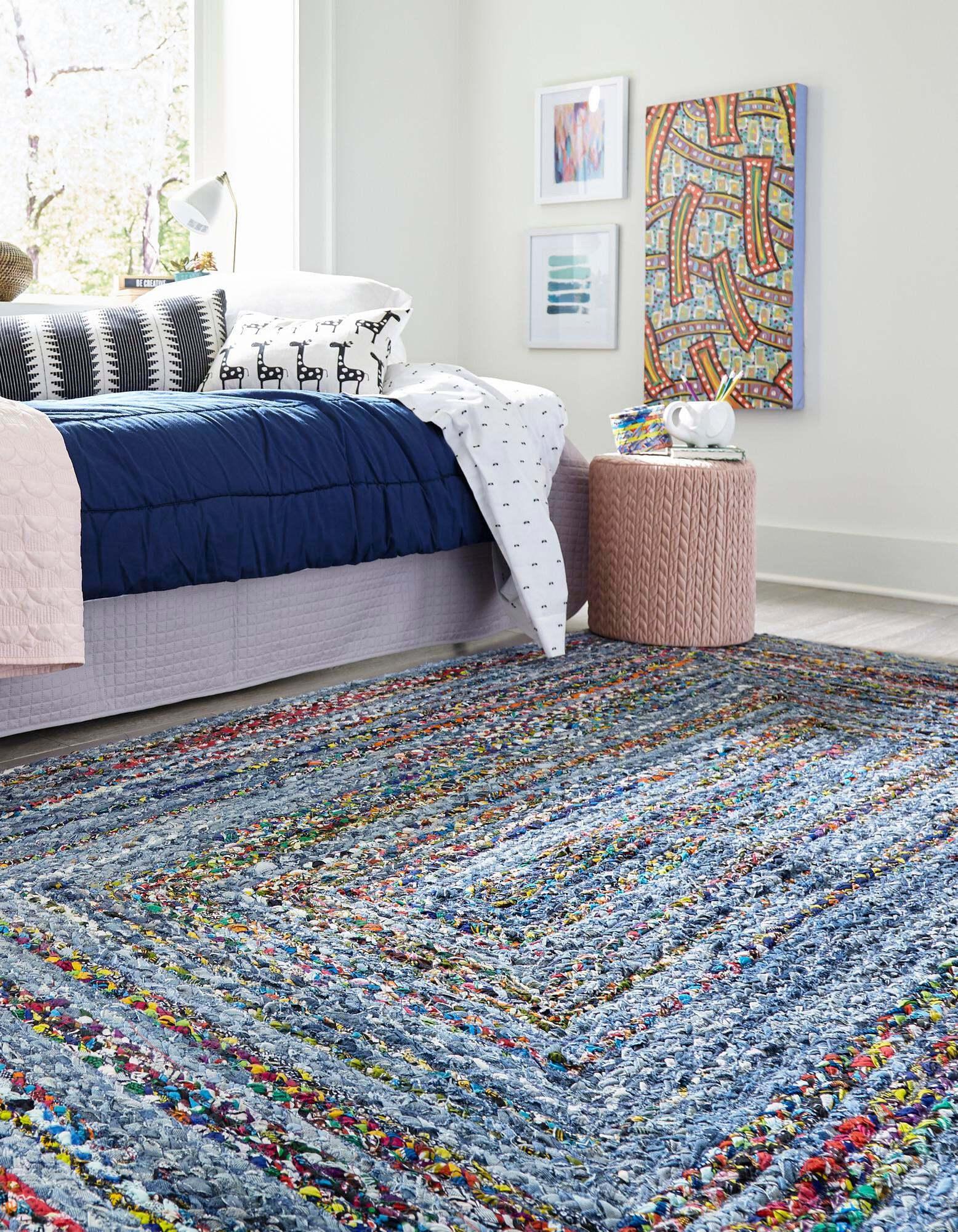 Unique Loom Indoor Rugs - Braided Chindi Abstract Rectangular 8x10 Rug Blue & Multi