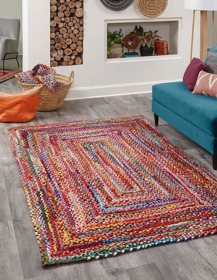 Unique Loom Indoor Rugs - Braided Chindi Comfort 10x13 Rectangular Rug Multi