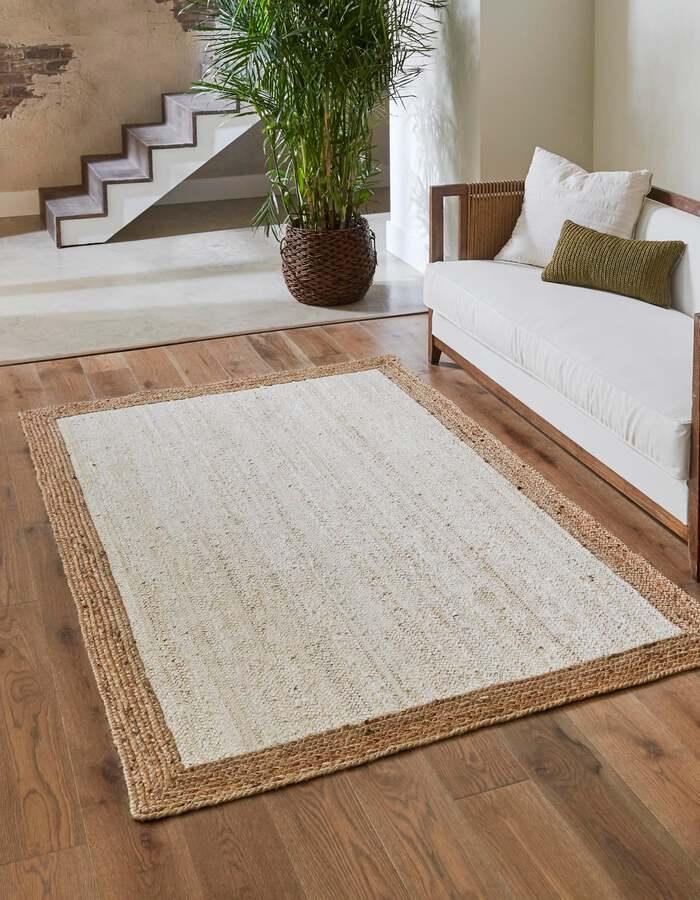 Buy Braided Jute Border 9x12 Ivory & Natural Rug