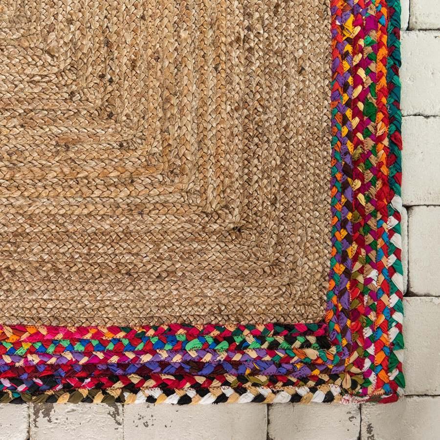 Braided Jute Border Rectangular 8x10 Rug Natural & Red