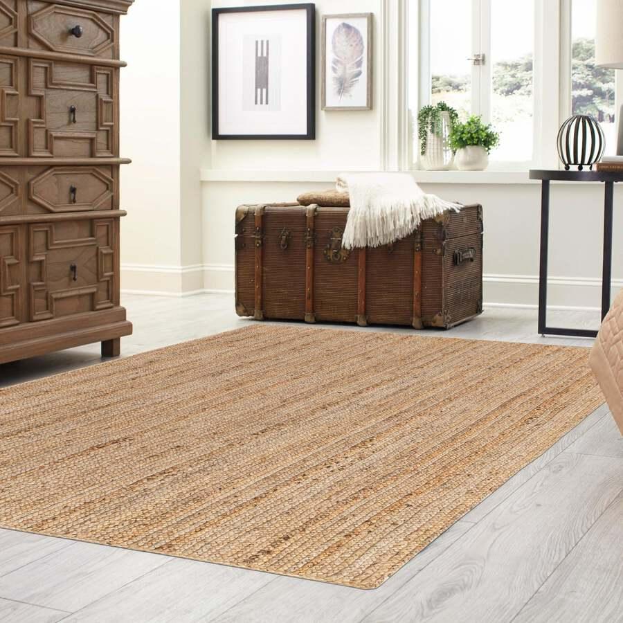 Unique Loom Indoor Rugs - Braided Jute Coastal 10x13 Rectangular Rug Natural