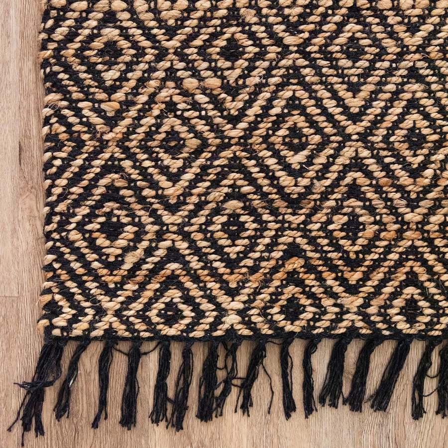 Unique Loom Indoor Rugs - Braided Jute Coastal 12x16 Rectangular Rug Natural/Black