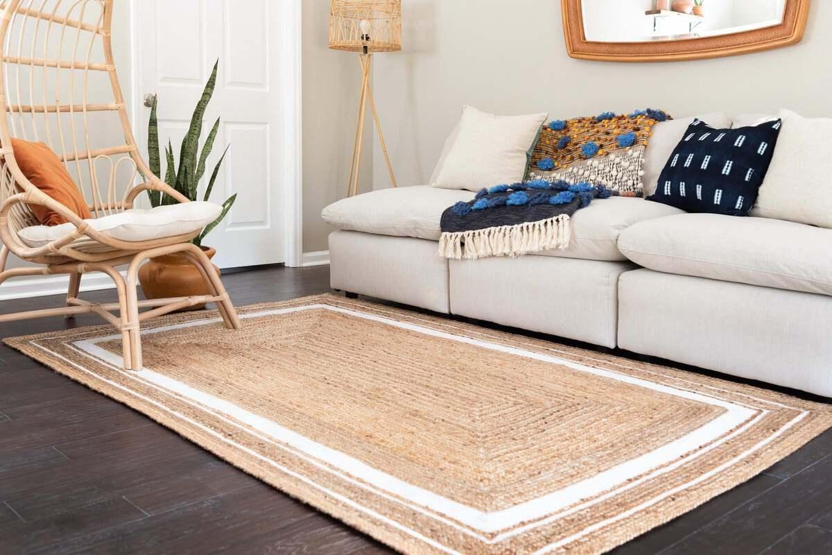 Unique Loom Indoor Rugs - Braided Jute Coastal 9x12 Rectangular Rug Natural/Ivory