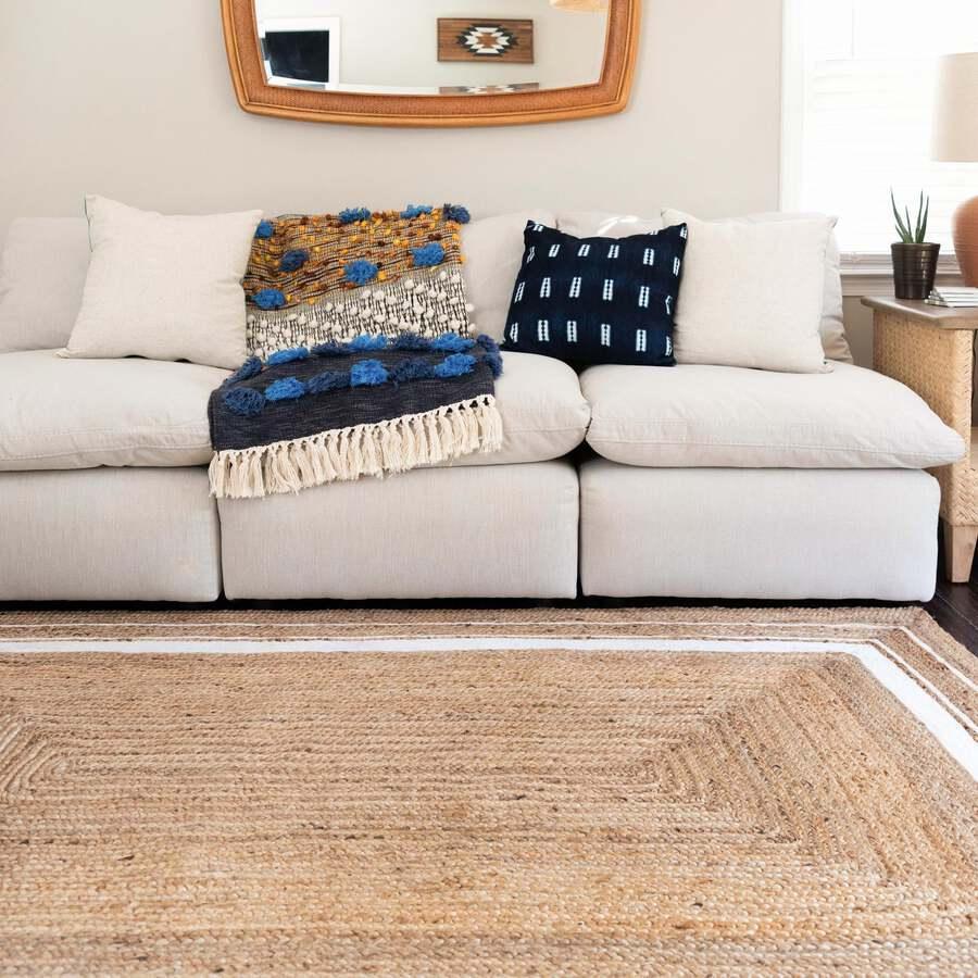 Unique Loom Indoor Rugs - Braided Jute Coastal 9x12 Rectangular Rug Natural/Ivory