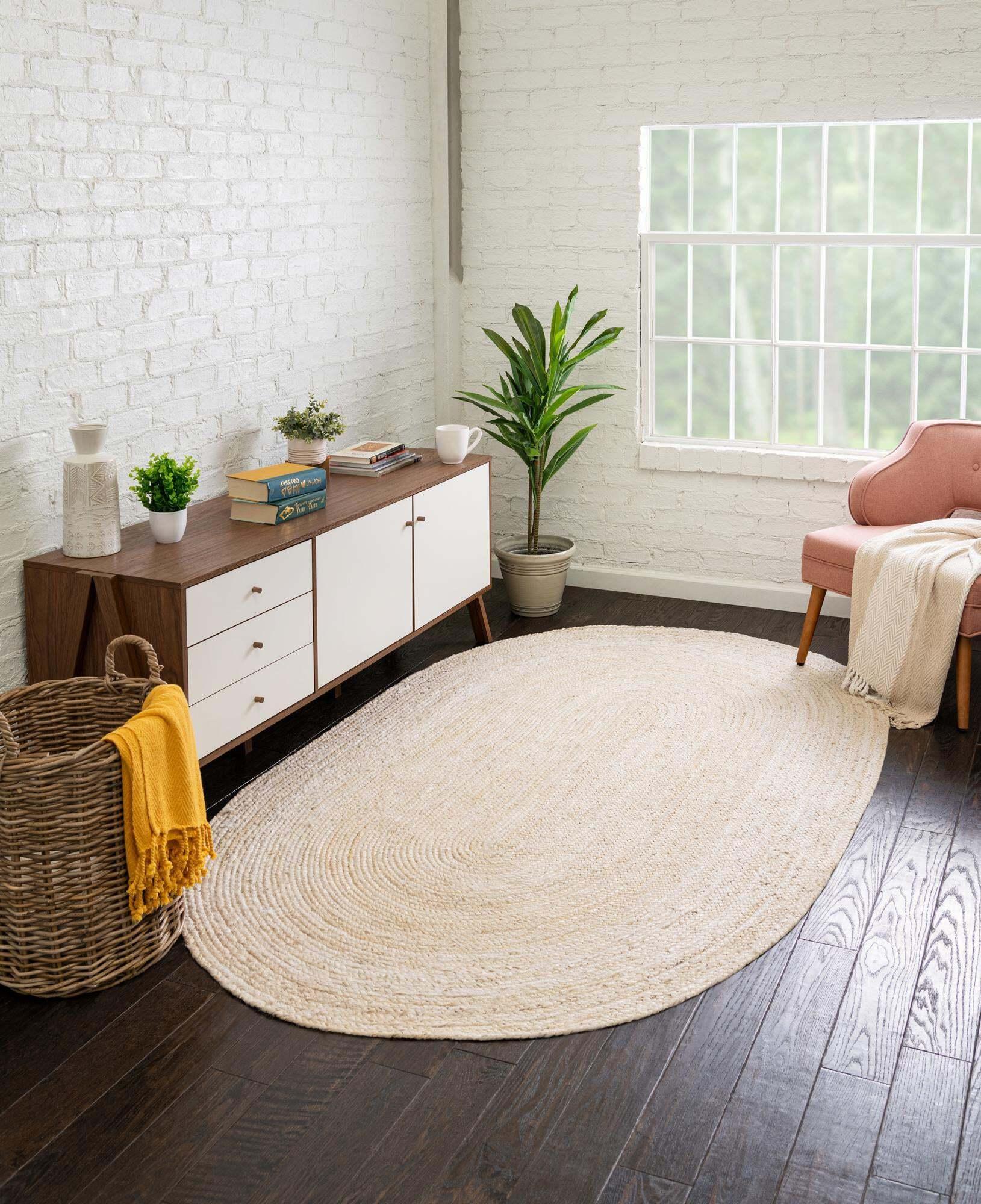 Living Room Beige Carpet Hand Braided Jute Rug Indian Bedroom Area