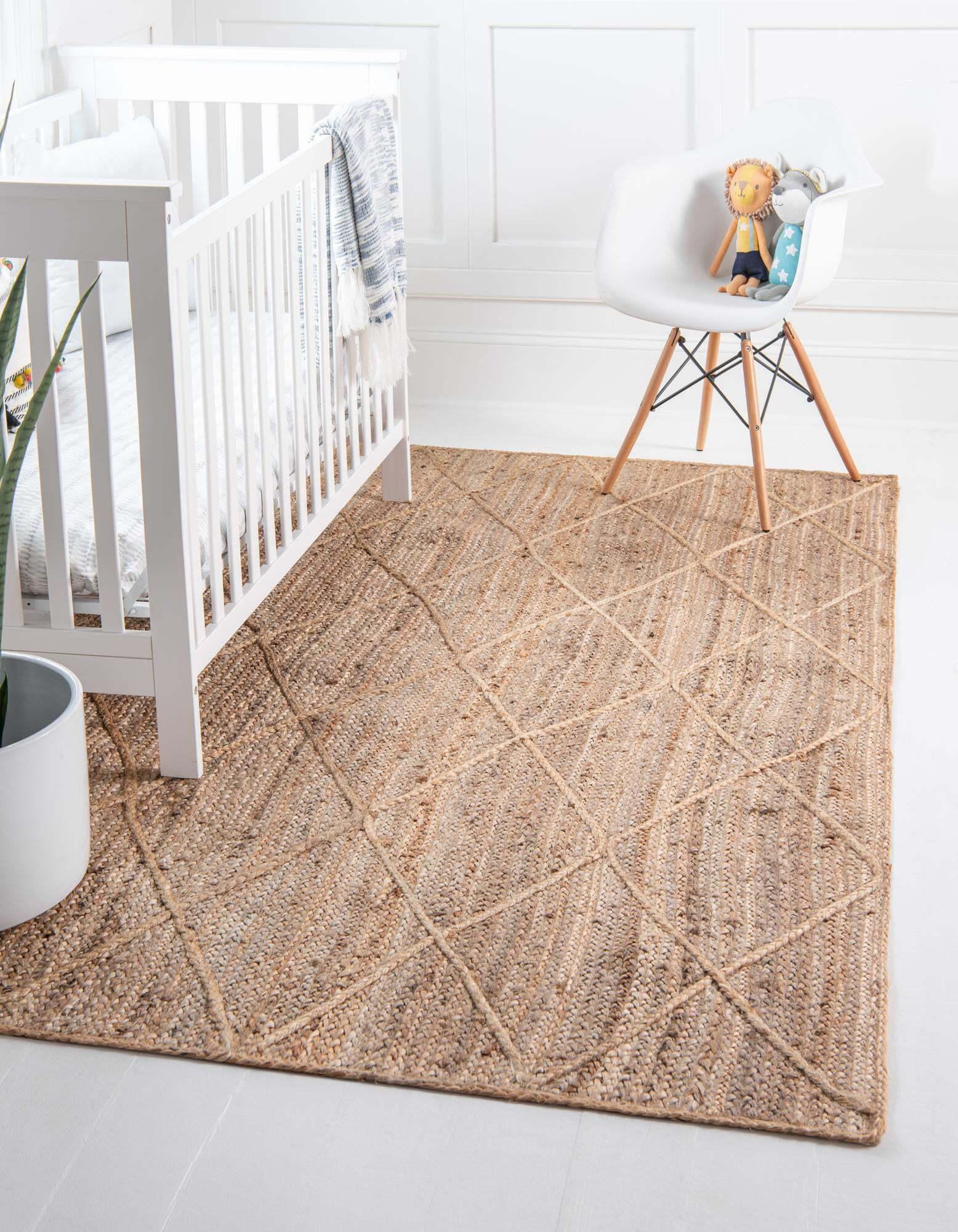 Unique Loom Indoor Rugs - Braided Jute Trellis Geometric Rectangular 8x11 Rug Natural