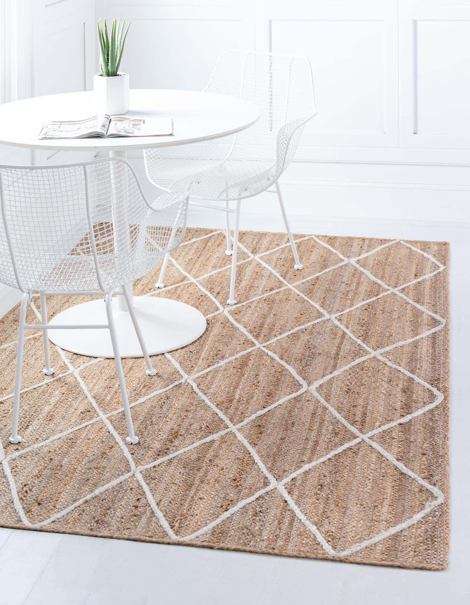 Unique Loom Indoor Rugs - Braided Jute Trellis Geometric Rectangular 9x12 Rug Natural & Ivory