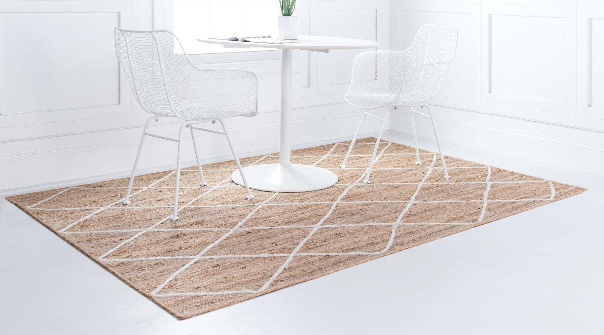 Unique Loom Indoor Rugs - Braided Jute Trellis Geometric Rectangular 9x12 Rug Natural & Ivory