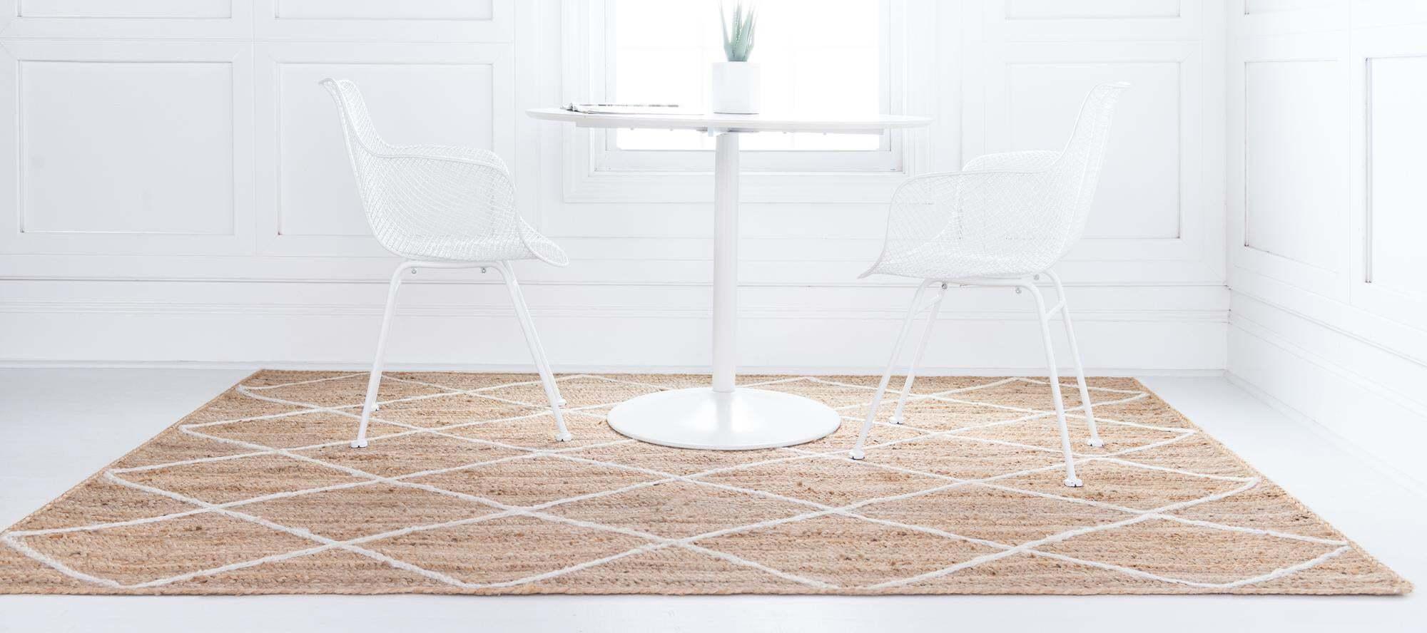 Unique Loom Indoor Rugs - Braided Jute Trellis Geometric Rectangular 9x12 Rug Natural & Ivory