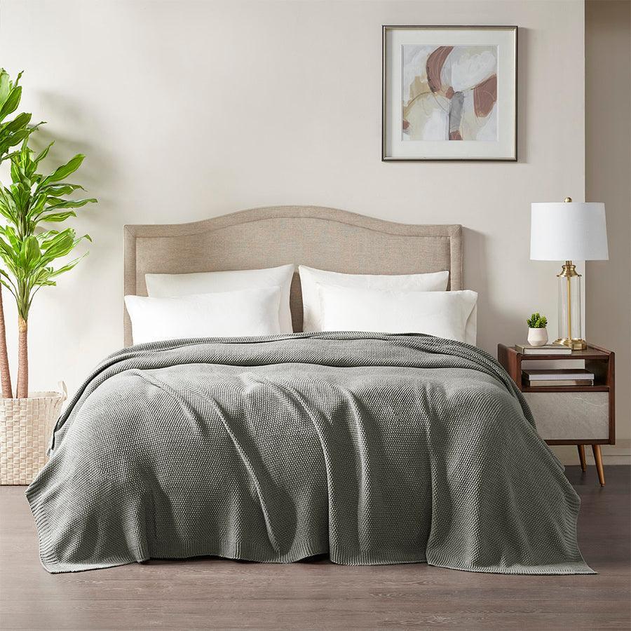 Olliix.com Comforters & Blankets - Bree Mid-Century Knit Blanket Twin Charcoal