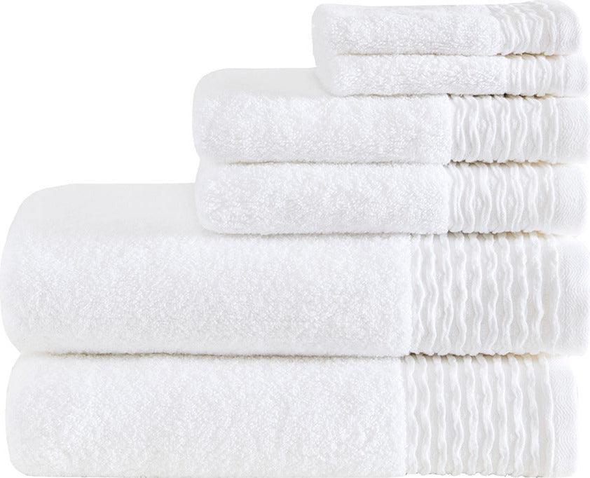 Olliix.com Bath Towels - Breeze Jacquard Wavy Border Zero Twist Cotton Towel Set Charcoal