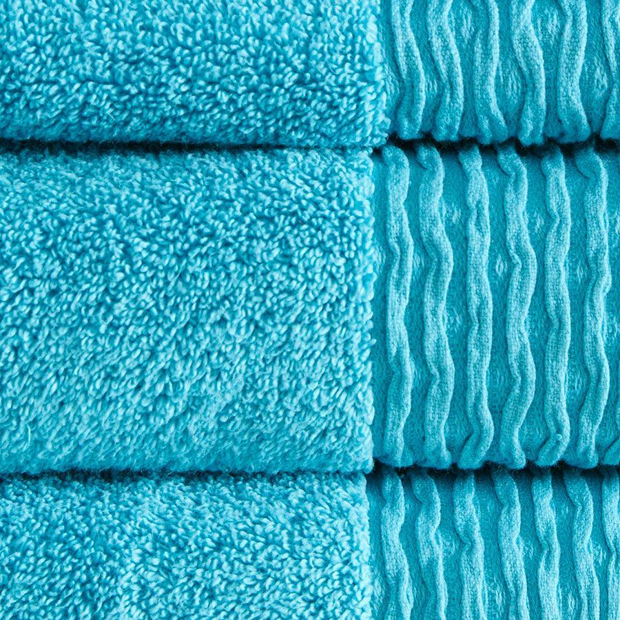 Olliix.com Bath Towels - Breeze Jacquard Wavy Border Zero Twist Cotton Towel Set Charcoal