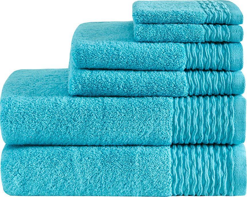 Olliix.com Bath Towels - Breeze Jacquard Wavy Border Zero Twist Cotton Towel Set White