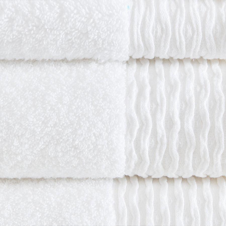 Olliix.com Bath Towels - Breeze Jacquard Wavy Border Zero Twist Cotton Towel Set White