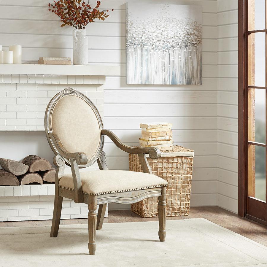 Olliix.com Accent Chairs - Brentwood Exposed Wood Arm Chair Beige