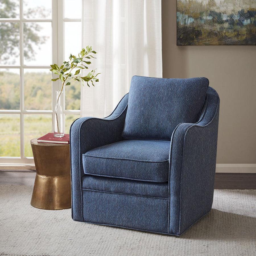 Olliix.com Accent Chairs - Brianne Slub Weave Wide Seat Swivel Arm Chair Navy