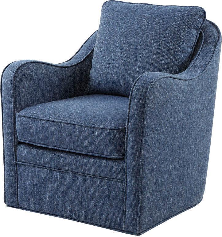 Olliix.com Accent Chairs - Brianne Slub Weave Wide Seat Swivel Arm Chair Navy