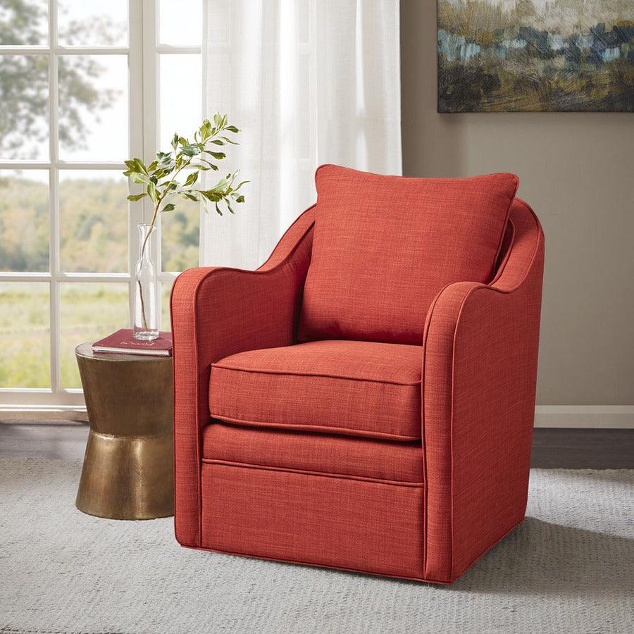 Olliix.com Accent Chairs - Brianne Slub Weave Wide Seat Swivel Arm Chair Orange