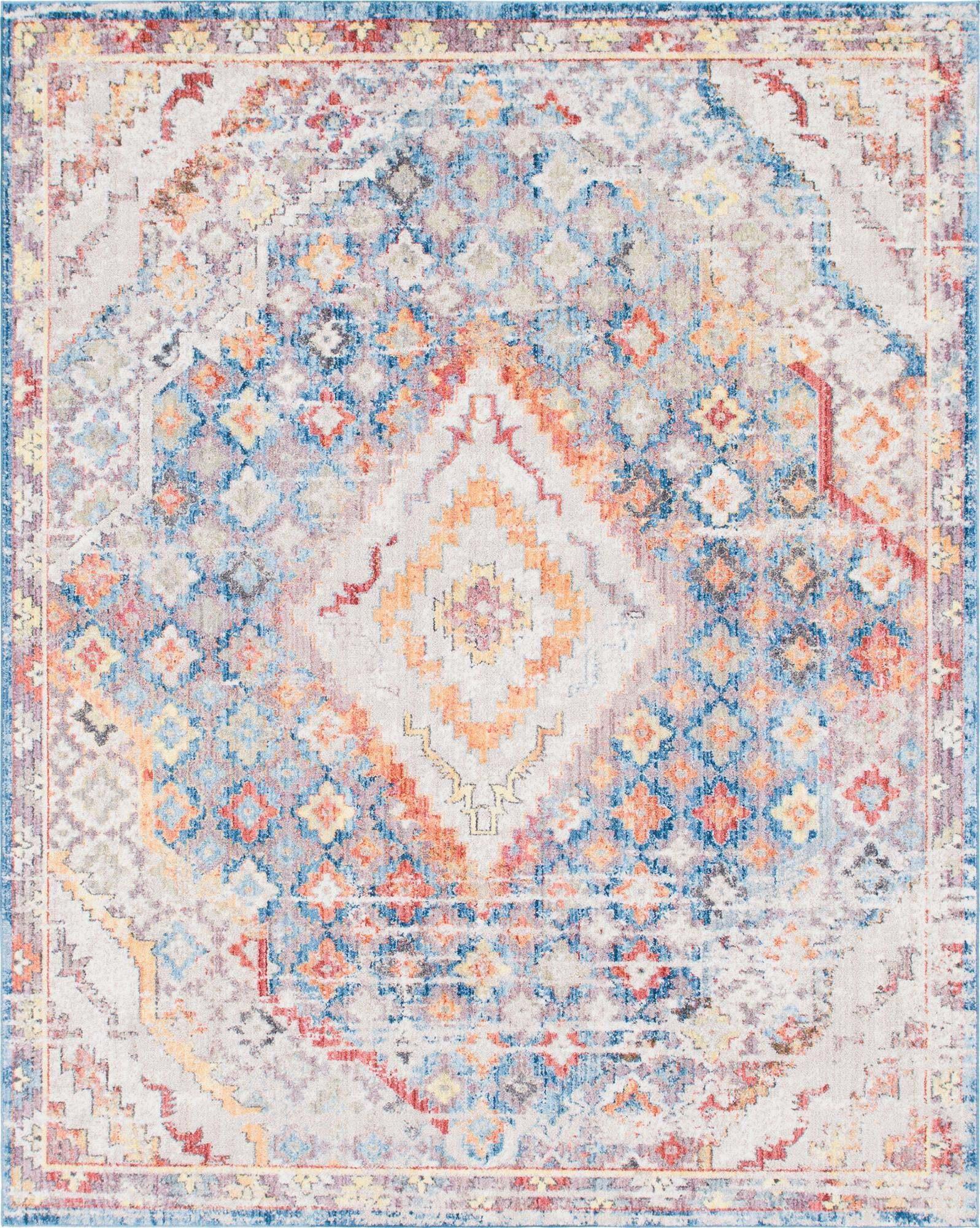 Unique Loom Indoor Rugs - Brighton Medallion Rectangular 8x10 Rug Blue & Beige