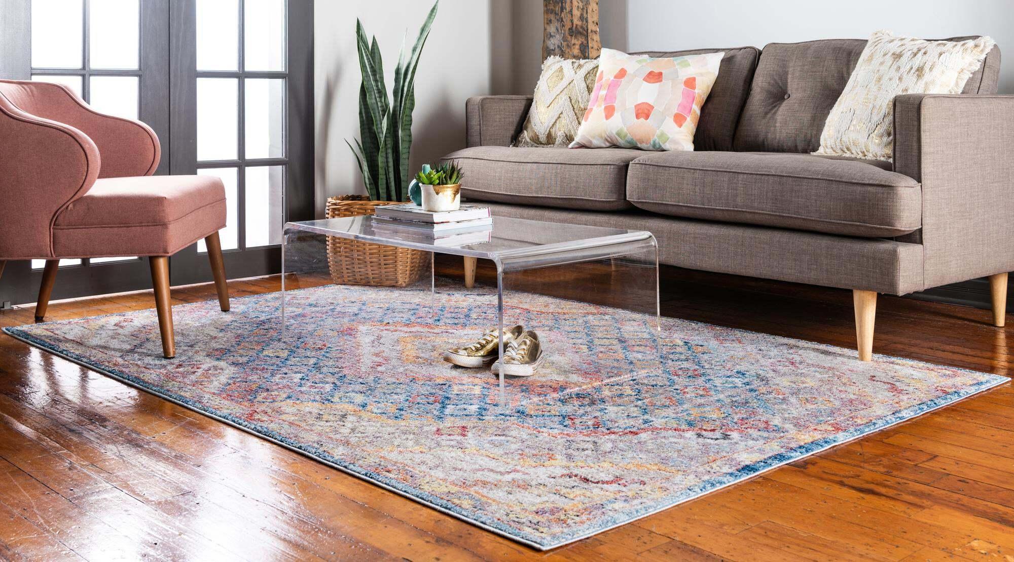 Unique Loom Indoor Rugs - Brighton Medallion Rectangular 8x10 Rug Blue & Beige