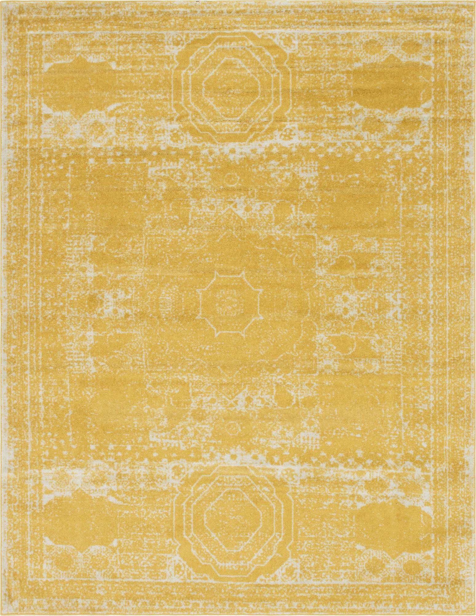 Unique Loom Indoor Rugs - Bromley Border Rectangular 8x10 Rug Yellow & Ivory